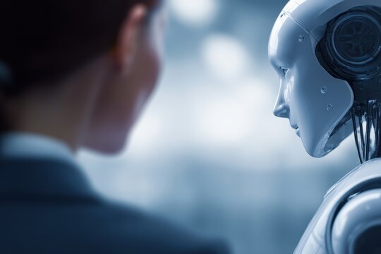 human worker staring at robotic coworker performing tasks faster and more efficiently