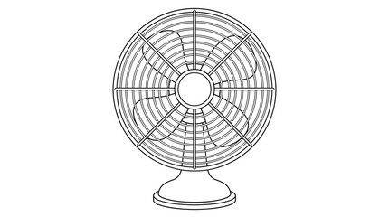 Obraz premium Clean Line Art Illustration of a Vintage Table Fan with a Circular Grille and Base