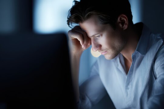 young professional experiencing burnout while staring at computer screen