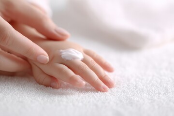 Naklejka premium mother applying moisturizing cream on baby skin closeup childcare concept
