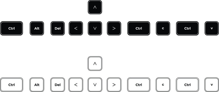 Computer shortcut keys icons pack with copy paste arrows and ctrl alt del symbols vector Illustration.
