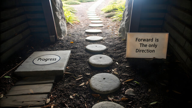 A view of stepping stones leading through a garden path