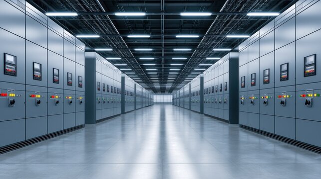 Industrial power control center with electrical switchgear and circuit breakers