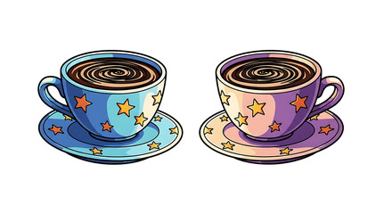Fototapeta premium Two stylized ceramic bowls with floral and geometric patterns in blue and purple