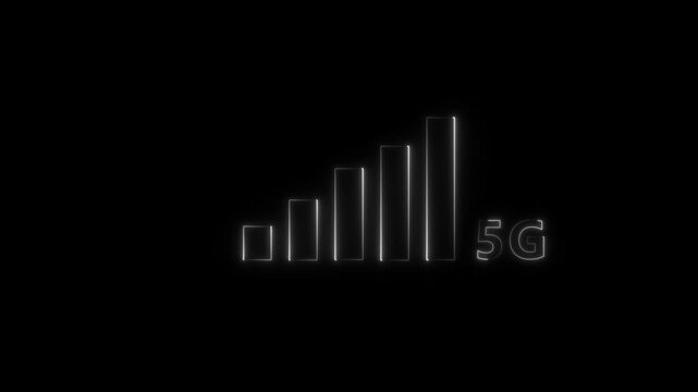 5G Neon glowing network icon animation on black background.