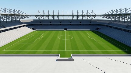 Fototapeta premium Empty football stadium with green pitch and modern architecture