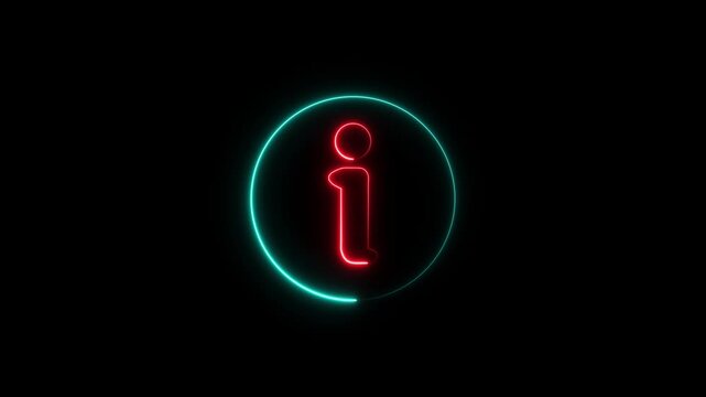 glowing neon information sign animation icon help desk sign symbol animated.