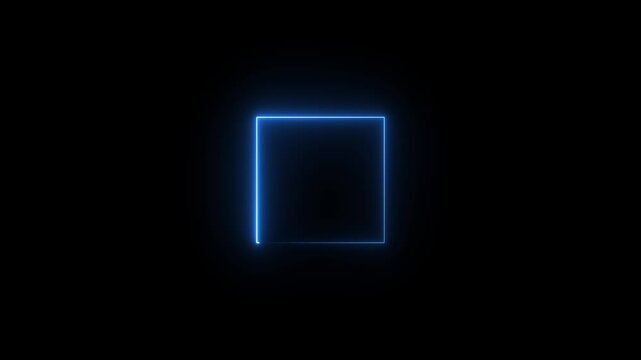 glowing neon light. square frame royal blue color animation neon light on black background.