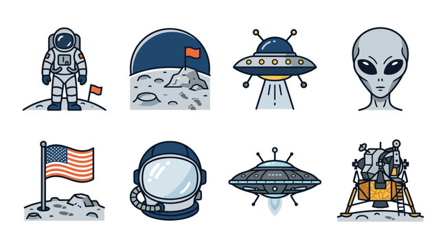 Space Exploration Theme With Astronauts and Aliens.