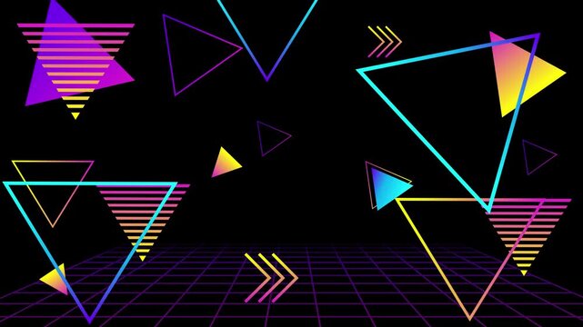 retro triangle rotate neon color dark background