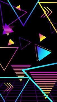 retro triangle rotate neon color dark background