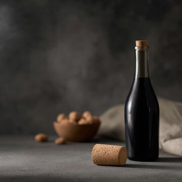 Decorative cork wine stopper placed beside wine bottle luxury dining concept