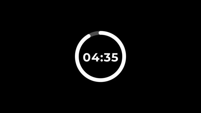 Five minute countdown animation on a transparent background.