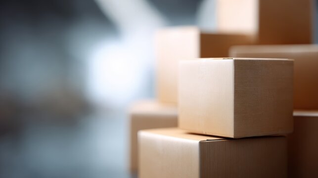 Moving boxes stacked in warehouse storage shipping business concept