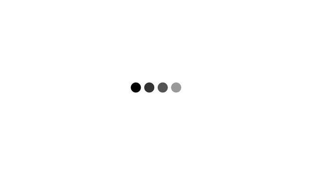 Animated 4 ellipsis dots circle blinking preloader animation on white background.