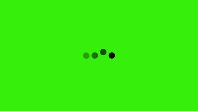 Animated 4 ellipsis dots circle blinking and waiting process concept on green background.