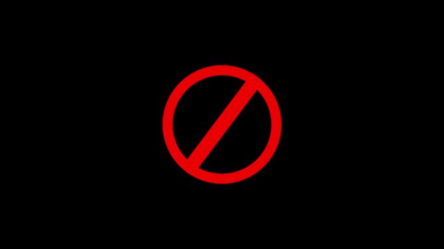 Red sign stop, cross, x, ban, cancel,icon animation on black background.