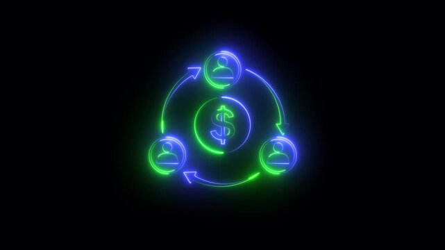 Neon online collaboration circular flow of money and people with a dollar sign.