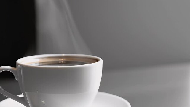 A refreshing cup of steaming hot black coffee, exuding warmth and inviting aroma, perfect for a peaceful morning or an invigorating break