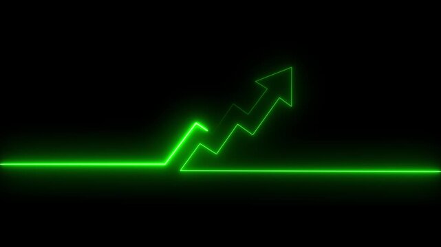 Abstract neon arrow business graph chart icon animation background.