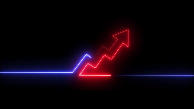 Abstract neon arrow business graph chart icon animation background.
