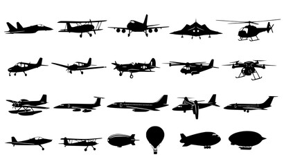 Collection of various aircraft silhouettes for design and educational use © MdMursalin