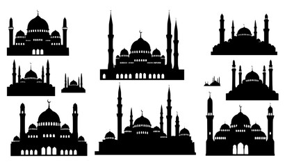 Collection of mosque silhouettes with domes and minarets © MdMursalin