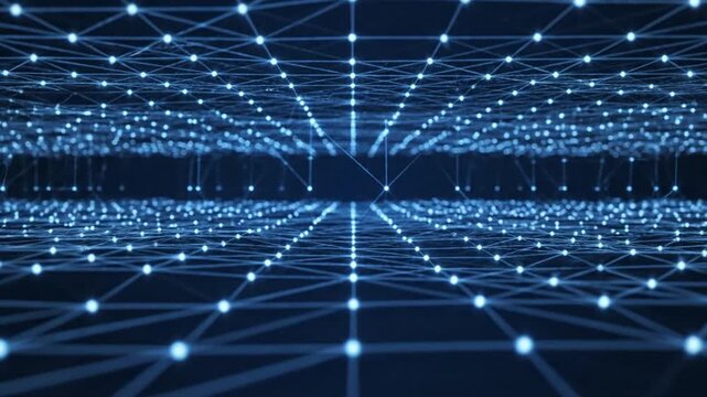 Abstract digital network illuminated nodes and lines in blue gradient