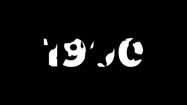 Old film style historical year loop. White 1900 number text on black background.