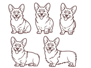 Fototapeta premium Corgi Dog Outline Illustration Set