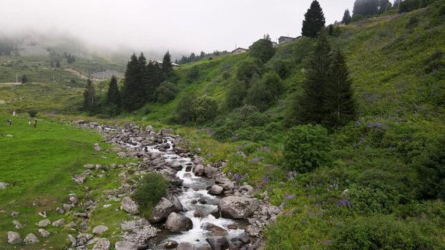 Aerial footage of Kackar mountain ranges and plateaus in Rize province.