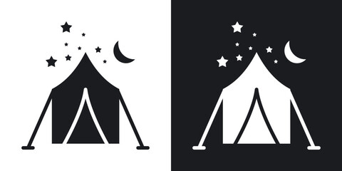 Night camping icons in solid black and white collection © chandi