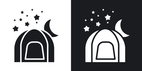 Night camping icons in solid black and white collection © chandi