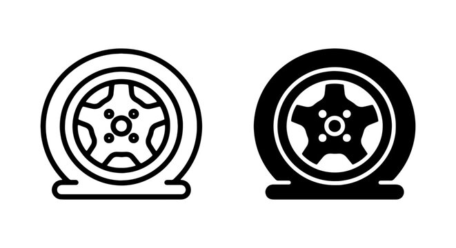 Car Wheel Icons, Flat Tire Vector Graphics, Automotive Service Symbols, Transportation Icons