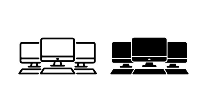 Computer Icons Set, Desktop PCs, Technology Graphics, Modern Office Equipment, Digital Devices