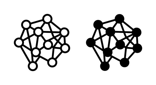 Network Connection Icons, Abstract Nodes, Data Structure Vector Graphics, Black and White