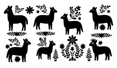 Scandinavian Folk Art Deer Silhouette Decorative Animals Vector Collection © Songkari