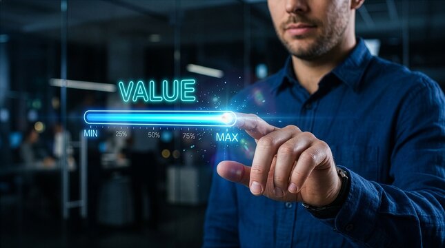 VALUE for growth value, increase value, value added and business growth concept. New