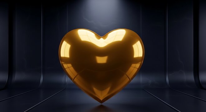 Golden heart shape on dark background symbolizing love and affection