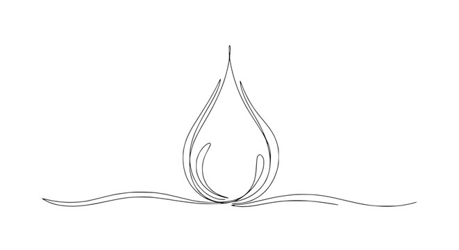 Abstract single line drawing of a flame or water drop on white background