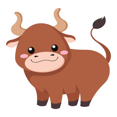 Naklejka premium Cute Brown Bull Cartoon Illustration