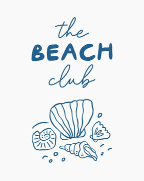Seashells and Beach Club Emblem in hand-drawn style.