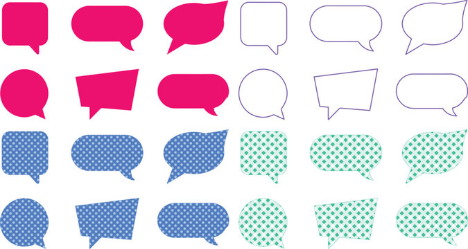 Dynamic speech bubble vector collection, versatile chat box shapes, modern communication icon set, digital dialogue elements for web and app design isolated on White Background