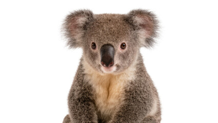 Fluffy grey koala bear with large ears, isolated on transparent background © Maria