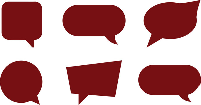 Modern speech bubbles vector set, versatile communication icons, contemporary chat box graphics, dark red dialogue elements for UI/UX design isolated on White Background