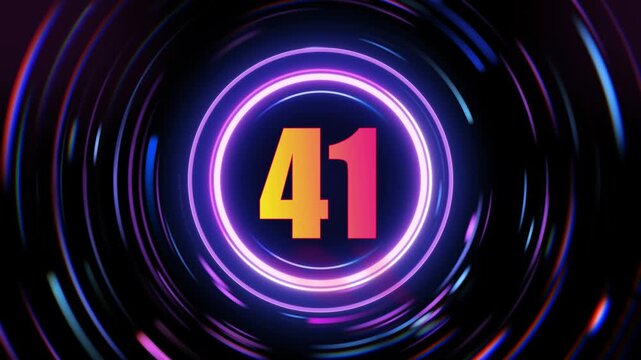 Animated neon number forty one with gradient colors and swirling motion in a dark background