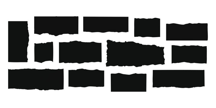 Set of black torn paper strips with rough edges for design elements and scrapbooking