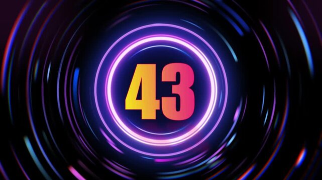 Dynamic digital countdown timer with glowing neon purple and blue rings animating around the number 43 representing time scoring or data analytics