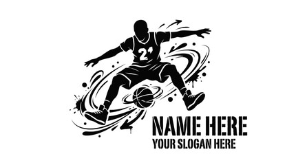 Fototapeta premium Dynamic Basketball Player Silhouette With Brush Strokes And Logo Space