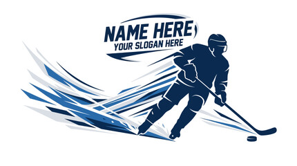 Obraz premium Dynamic Hockey Player Silhouette with Abstract Blue Streaks